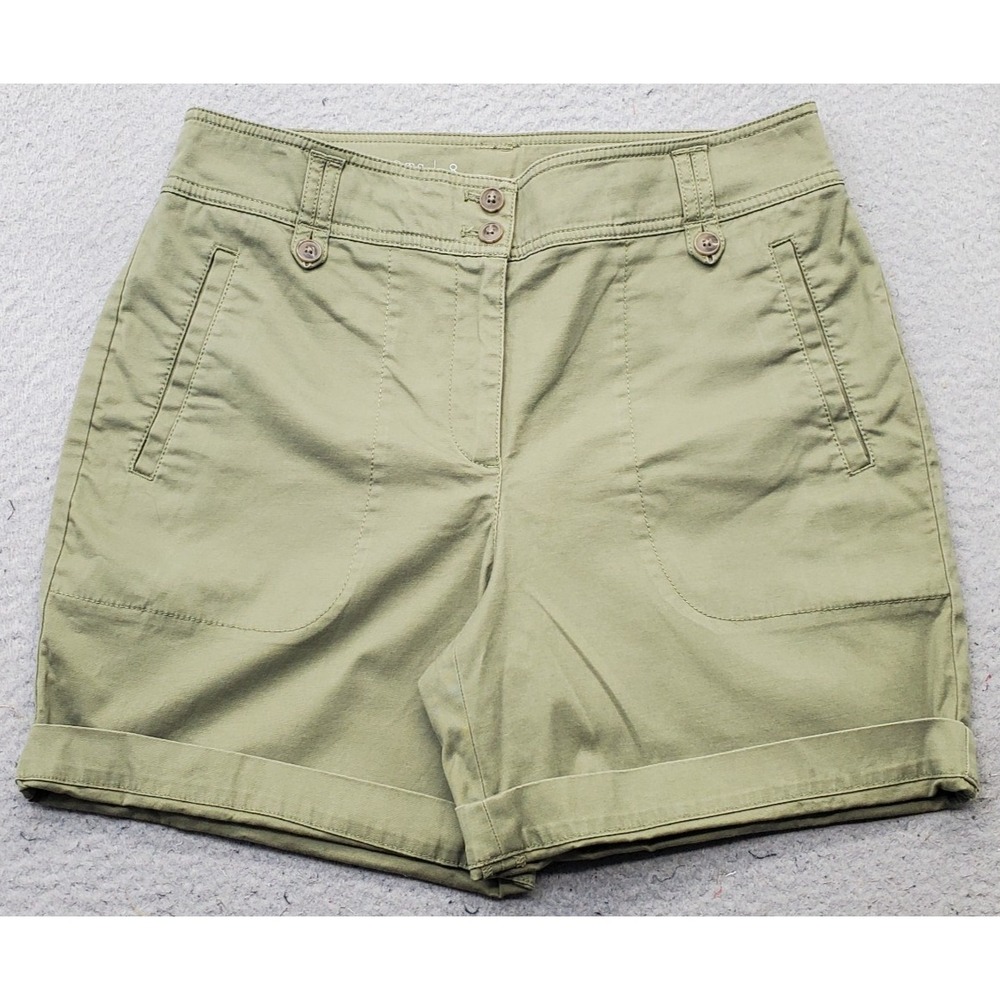 Talbots Utility Shorts Womens 8 Green Cuffed Hem Stretch Summer Casual Outdoor